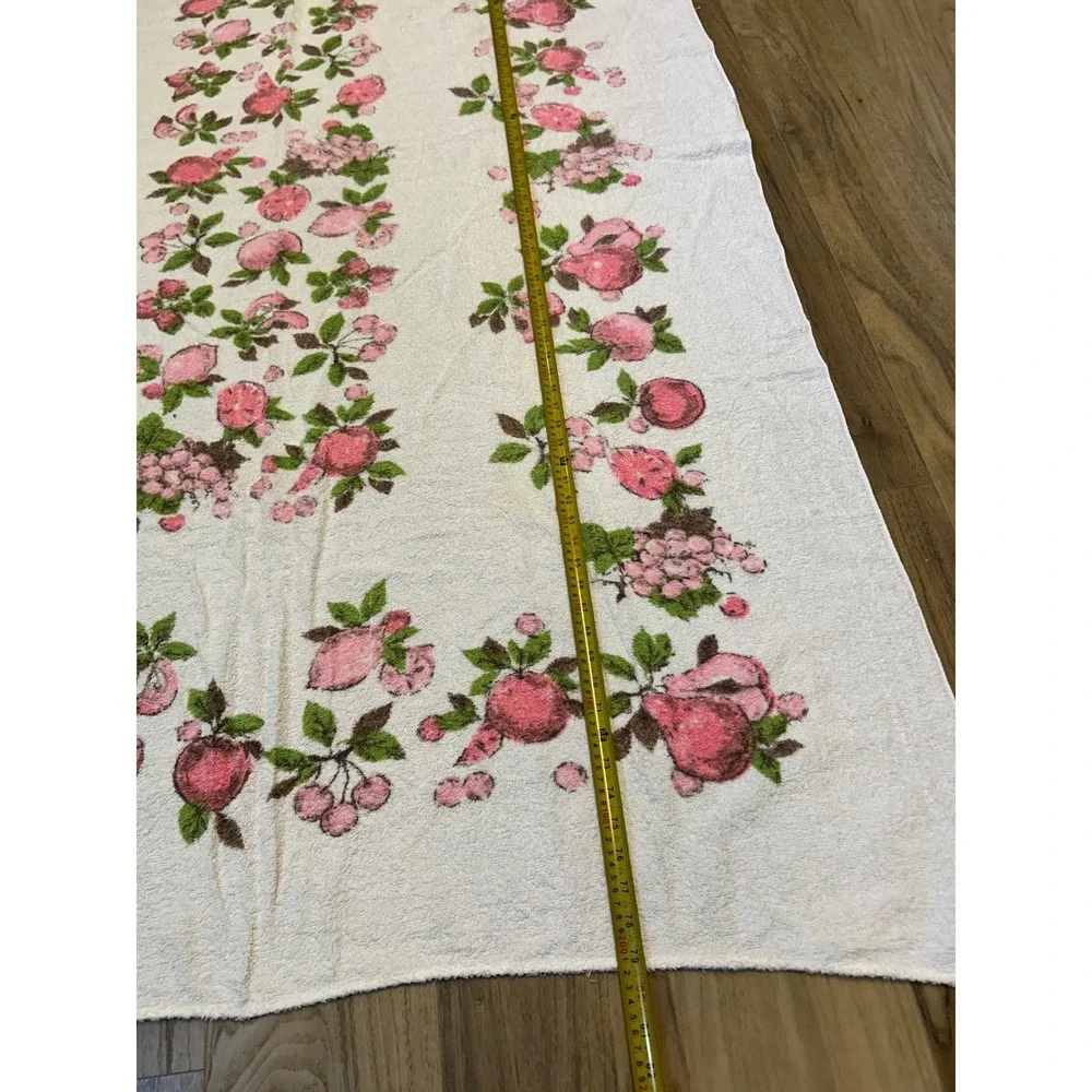 Vintage Fruit Floral Oversized Beach Towel Pink Green White Terry Cloth 46x81